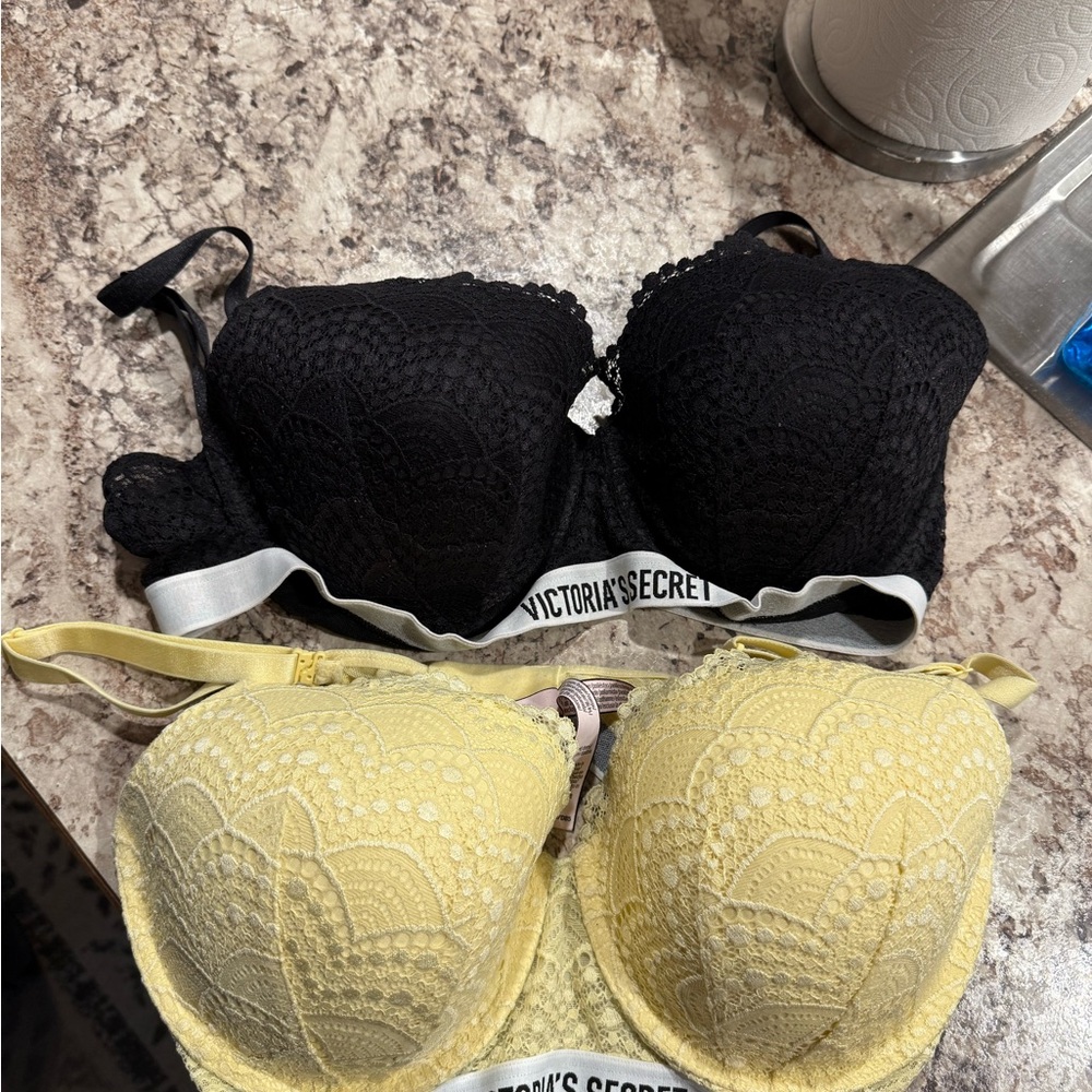 Victoria's Secret Black and Yellow Bras with Lace and Underwire